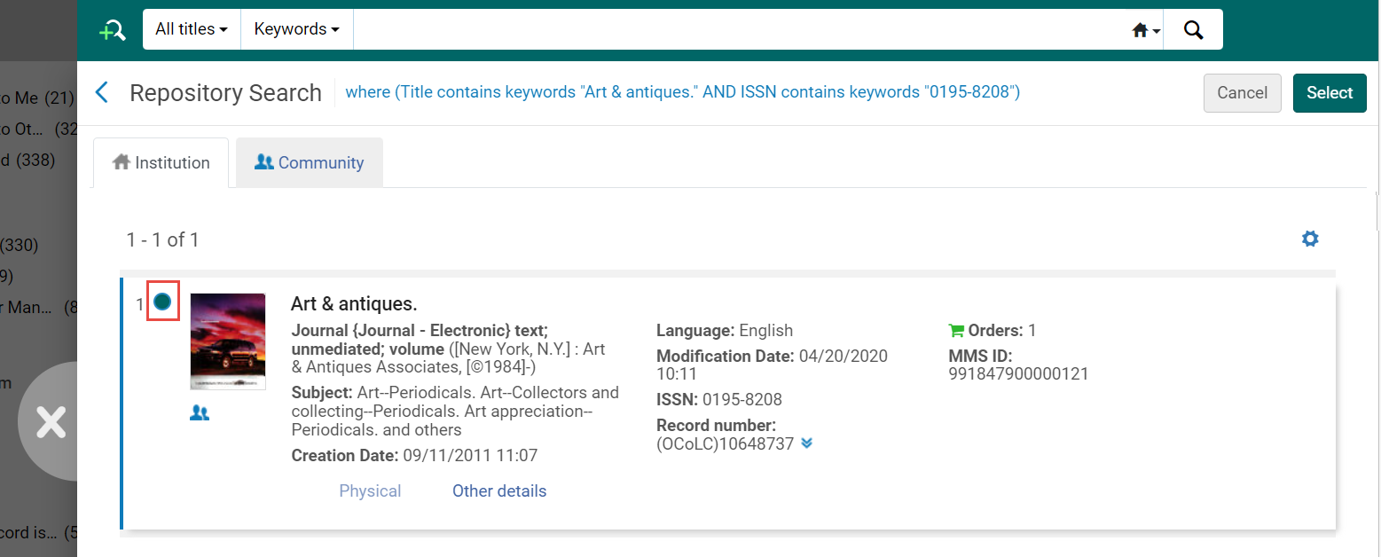 The Repository Search page.